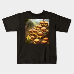 Huge Cliff with Cheeseburgers Pouring off in Nature Kids T-Shirt